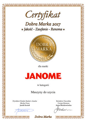 juno.com.pl - Certyfikat Dobra Marka 2017 Janome